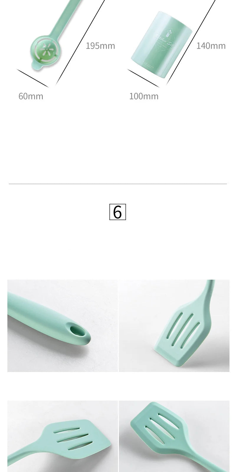 Conjunto de utensílios de cozinha de silicone resistente ao calor verde, colher de sopa, pincel, concha, espátula para macarrão, escorredor, utensílios de cozinha antiaderentes