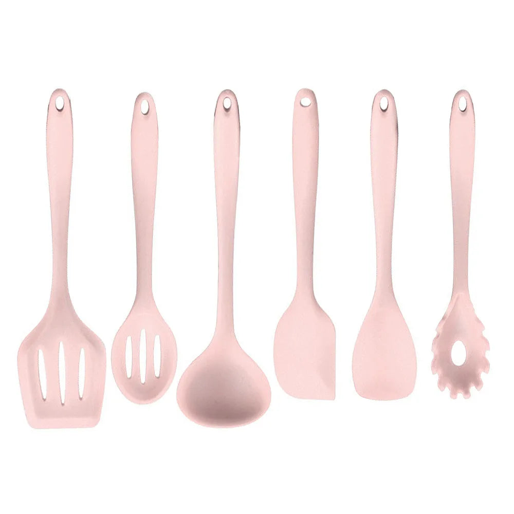 Conjunto de utensílios de cozinha de silicone resistente ao calor verde, colher de sopa, pincel, concha, espátula para macarrão, escorredor, utensílios de cozinha antiaderentes