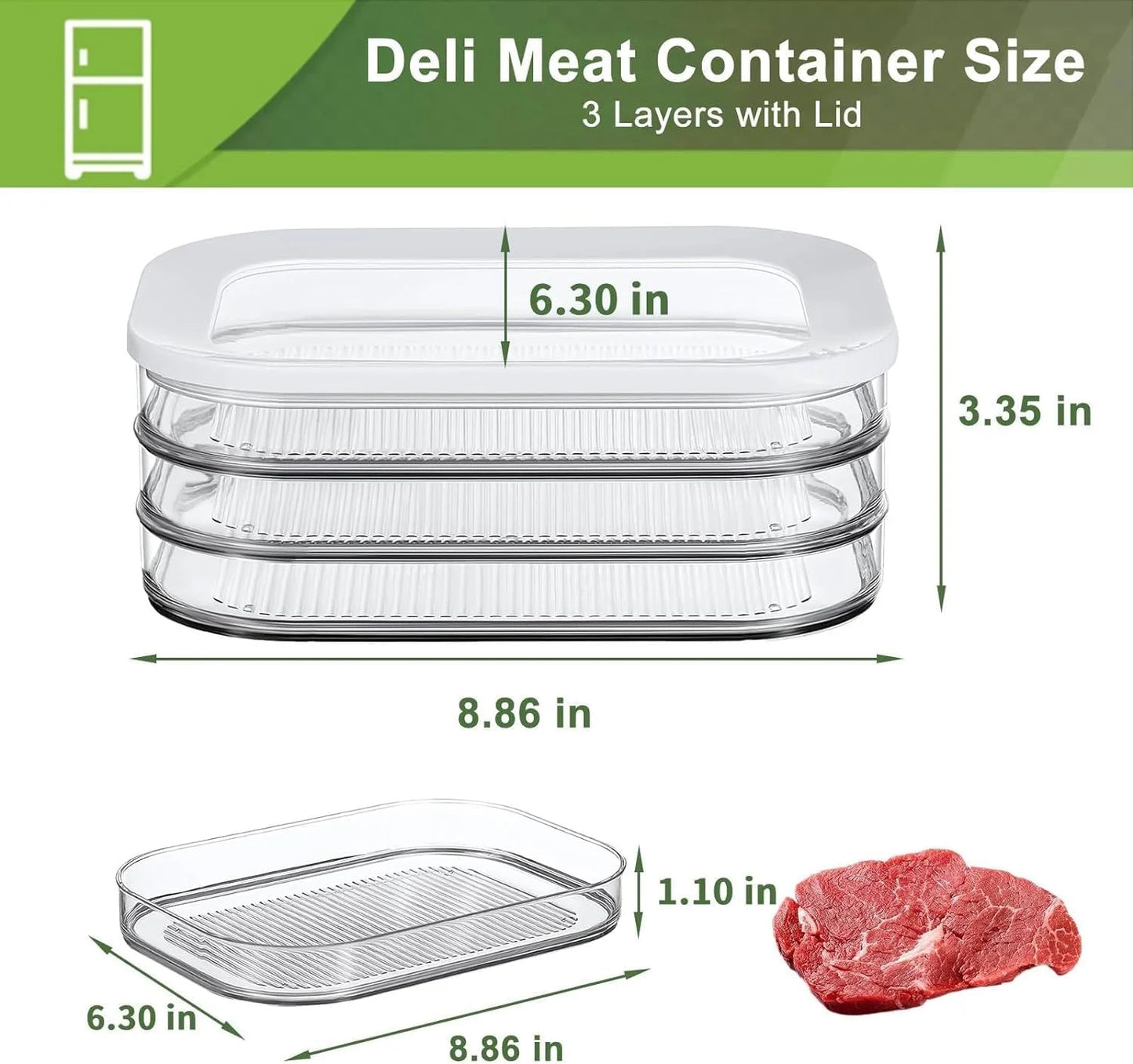 Recipiente de carne para geladeira Bacon Almoço Recipiente de carne para geladeira Recipientes de preparação de refeições Caixas de armazenamento de alimentos empilháveis com tampa