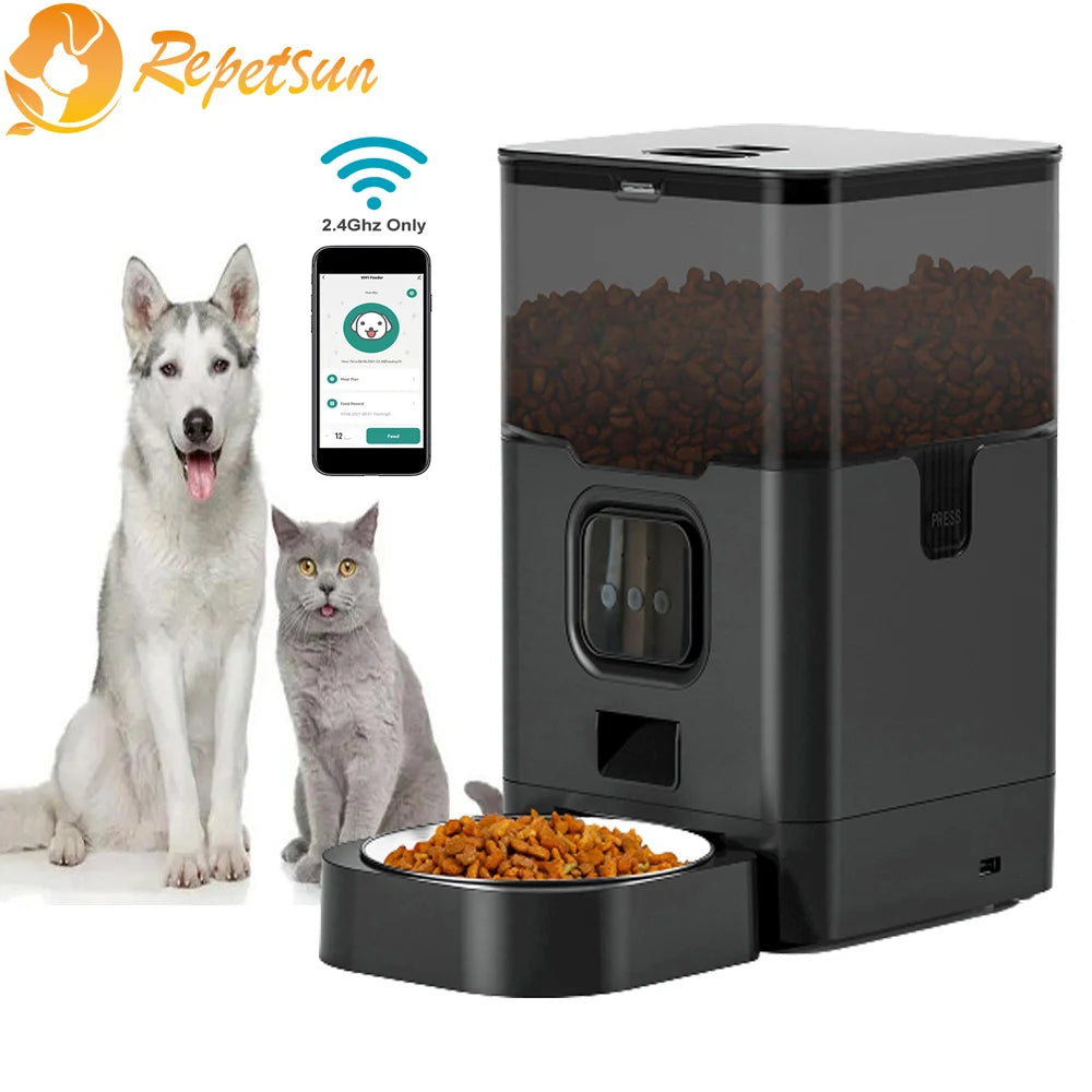 Alimentador automático para animais de estimação Tuya, grande capacidade, aplicativo, alimentador inteligente para gatos, dispensador de comida lenta para cães com WIFI, temporizador de voz, fornecimento de alimentação para animais de estimação