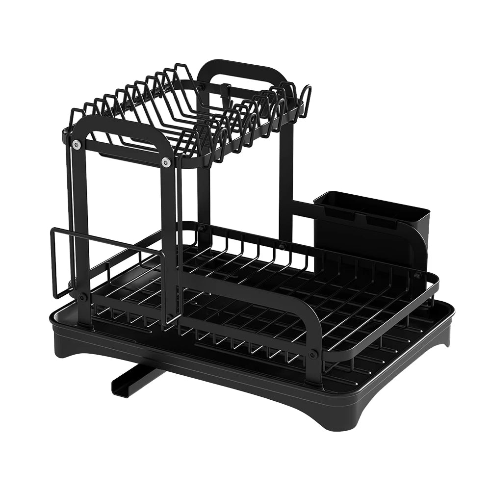 Novo rack de armazenamento giratório 360°, rack de secagem de louças de cozinha de camada dupla com dreno, rack de armazenamento de louças para louças