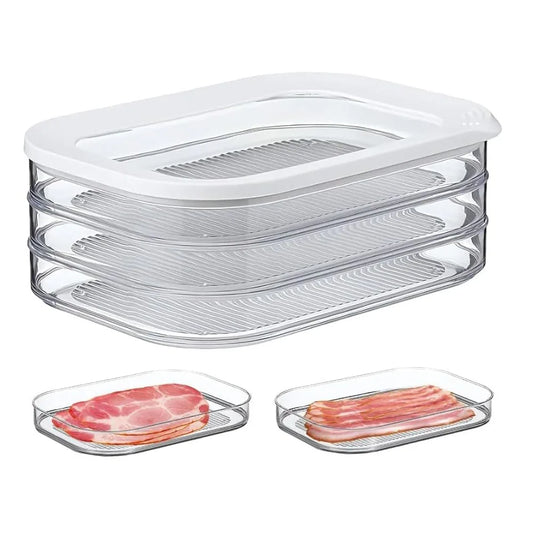 Recipiente de carne para geladeira Bacon Almoço Recipiente de carne para geladeira Recipientes de preparação de refeições Caixas de armazenamento de alimentos empilháveis com tampa