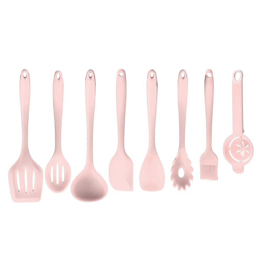 Conjunto de utensílios de cozinha de silicone resistente ao calor verde, colher de sopa, pincel, concha, espátula para macarrão, escorredor, utensílios de cozinha antiaderentes