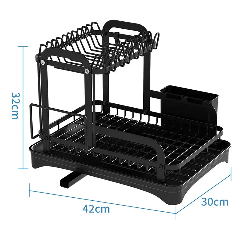 Novo rack de armazenamento giratório 360°, rack de secagem de louças de cozinha de camada dupla com dreno, rack de armazenamento de louças para louças