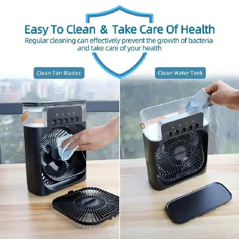 Ar condicionado portátil 3 em 1, umidificador, ventilador, com luzes em LED.