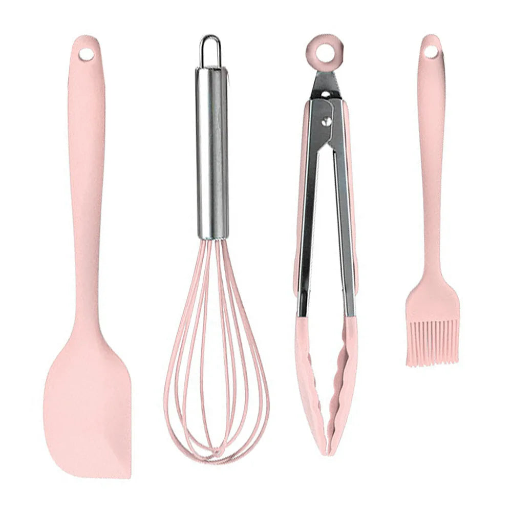 Conjunto de utensílios de cozinha de silicone resistente ao calor verde, colher de sopa, pincel, concha, espátula para macarrão, escorredor, utensílios de cozinha antiaderentes