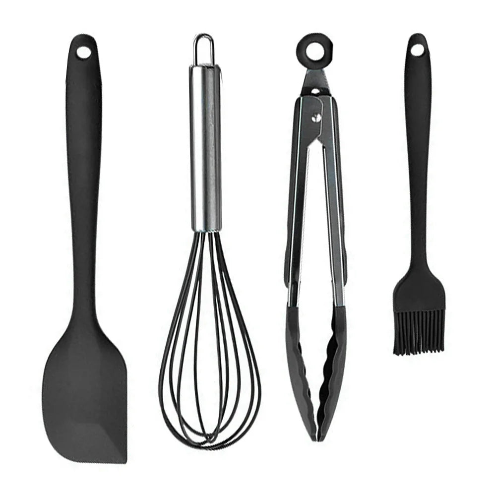 Conjunto de utensílios de cozinha de silicone resistente ao calor verde, colher de sopa, pincel, concha, espátula para macarrão, escorredor, utensílios de cozinha antiaderentes