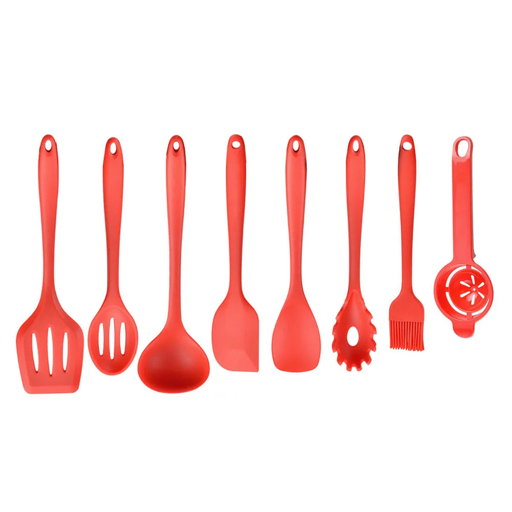 Conjunto de utensílios de cozinha de silicone resistente ao calor verde, colher de sopa, pincel, concha, espátula para macarrão, escorredor, utensílios de cozinha antiaderentes