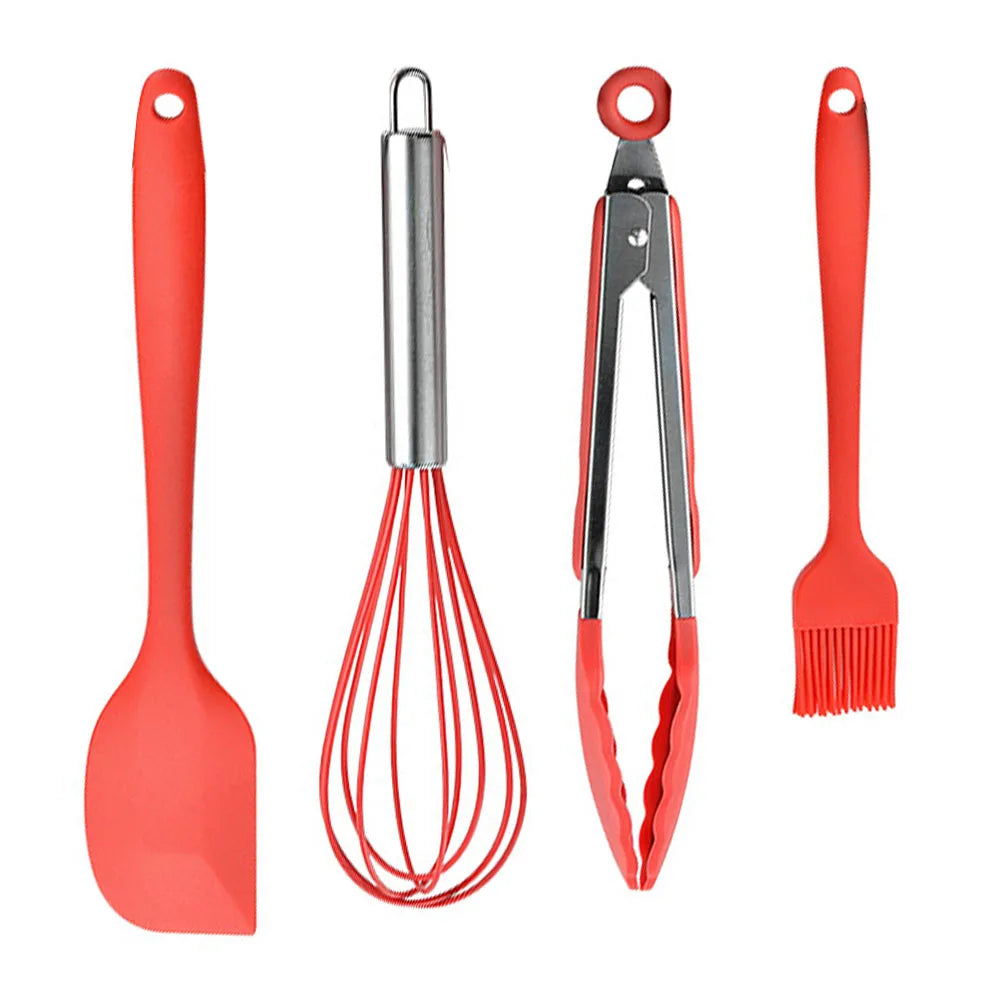 Conjunto de utensílios de cozinha de silicone resistente ao calor verde, colher de sopa, pincel, concha, espátula para macarrão, escorredor, utensílios de cozinha antiaderentes