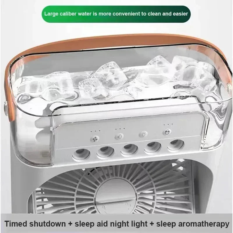 Ar condicionado portátil 3 em 1, umidificador, ventilador, com luzes em LED.