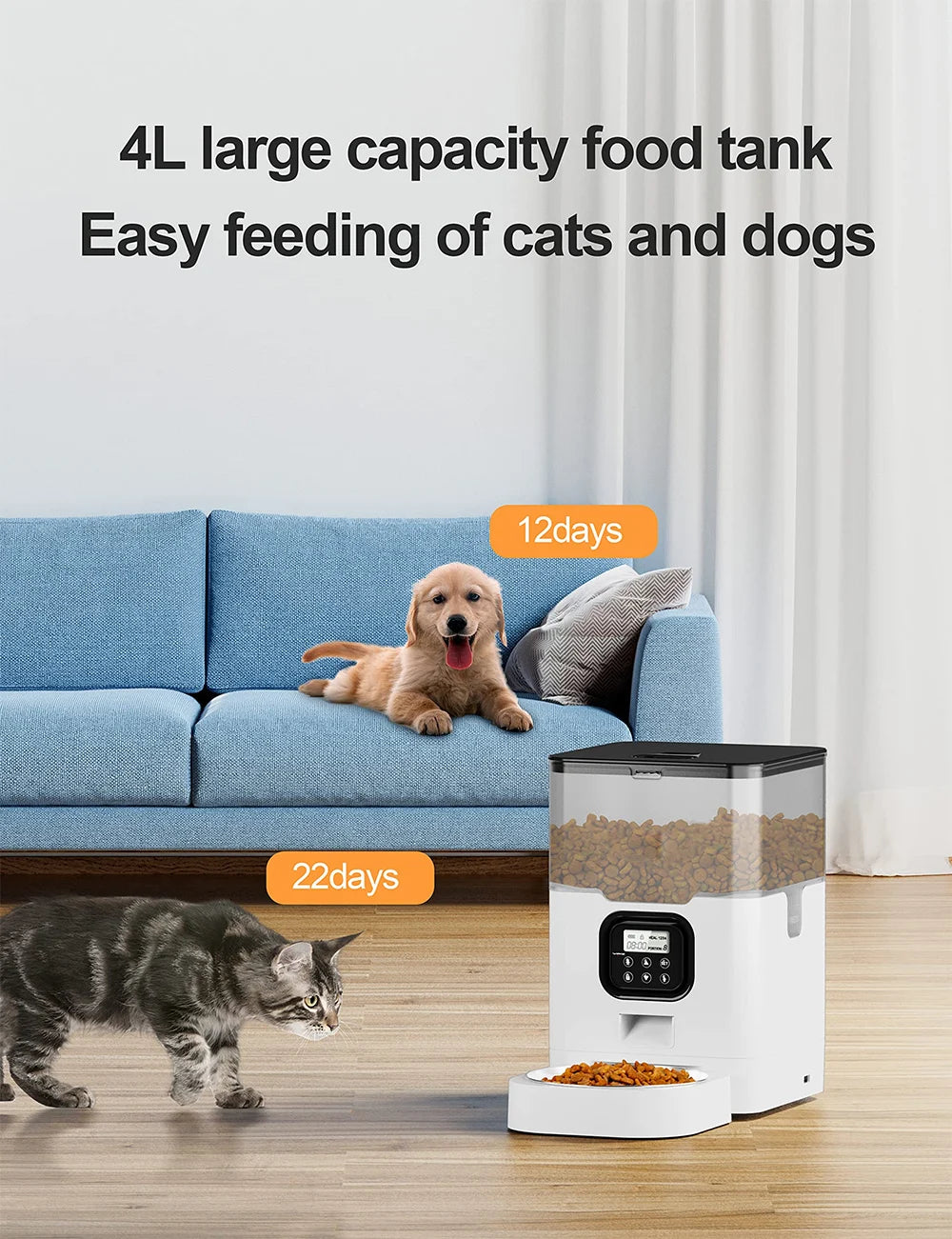 Alimentador automático para animais de estimação Tuya, grande capacidade, aplicativo, alimentador inteligente para gatos, dispensador de comida lenta para cães com WIFI, temporizador de voz, fornecimento de alimentação para animais de estimação