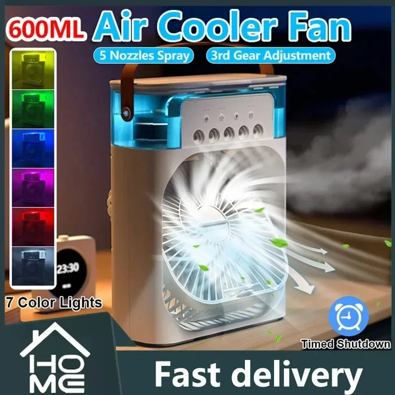Ar condicionado portátil 3 em 1, umidificador, ventilador, com luzes em LED.