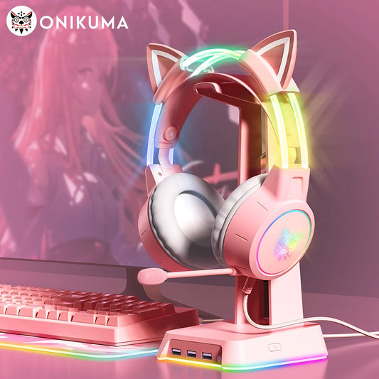 Fones de ouvido com fio ONIKUMA X15 Pro com feixe de cabeça RGB, controle de botão de microfone flexível, headset para jogos, para computador, PC