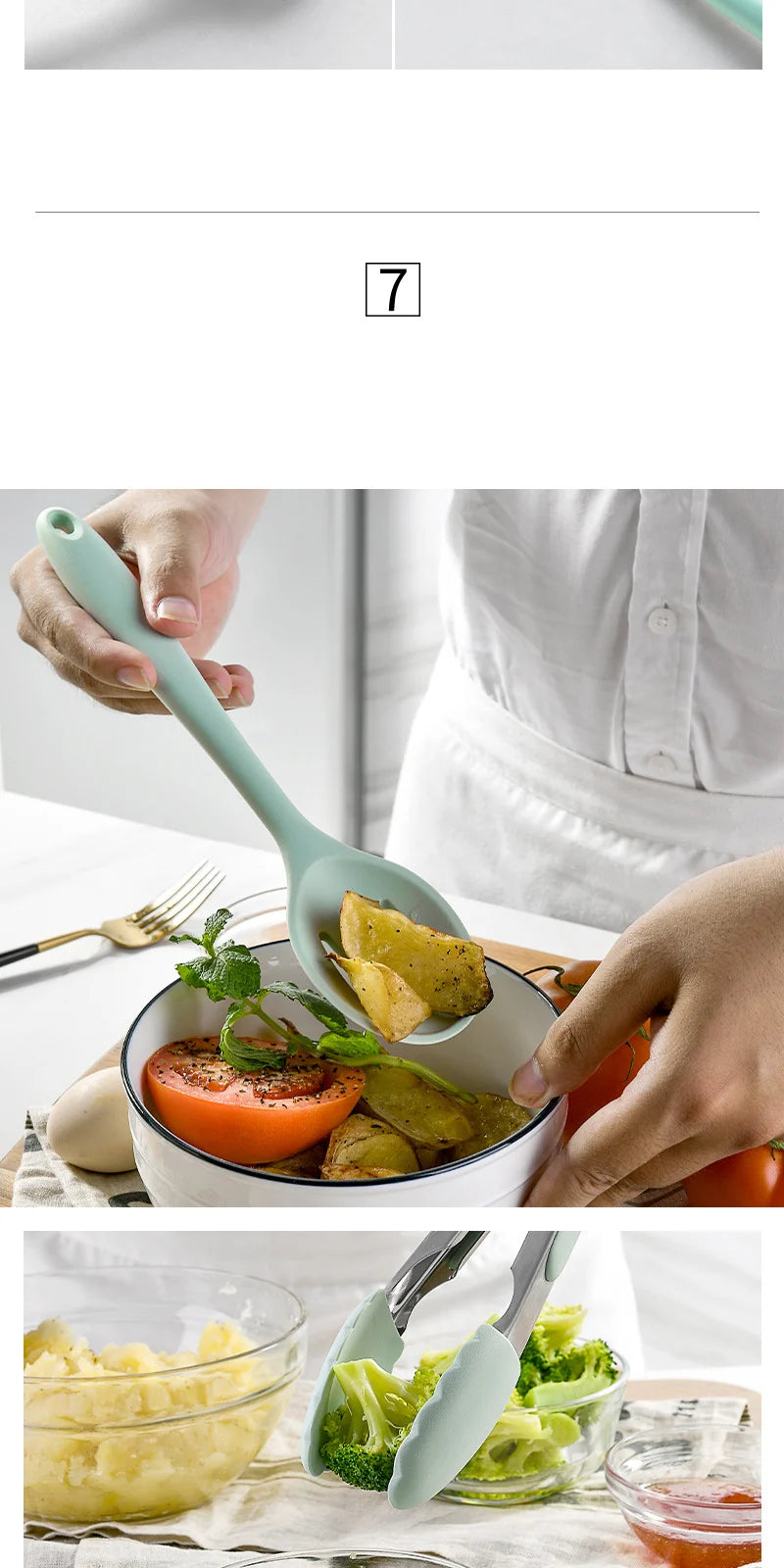 Conjunto de utensílios de cozinha de silicone resistente ao calor verde, colher de sopa, pincel, concha, espátula para macarrão, escorredor, utensílios de cozinha antiaderentes