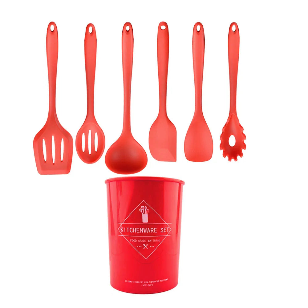 Conjunto de utensílios de cozinha de silicone resistente ao calor verde, colher de sopa, pincel, concha, espátula para macarrão, escorredor, utensílios de cozinha antiaderentes