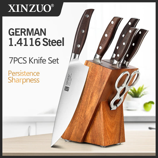 XINZUO Professional Full 7 PCS Conjunto de facas de cozinha em aço inoxidável alemão 1.4116 Conjuntos de facas de cozinha Melhor ferramenta de corte de cozinha Santoku