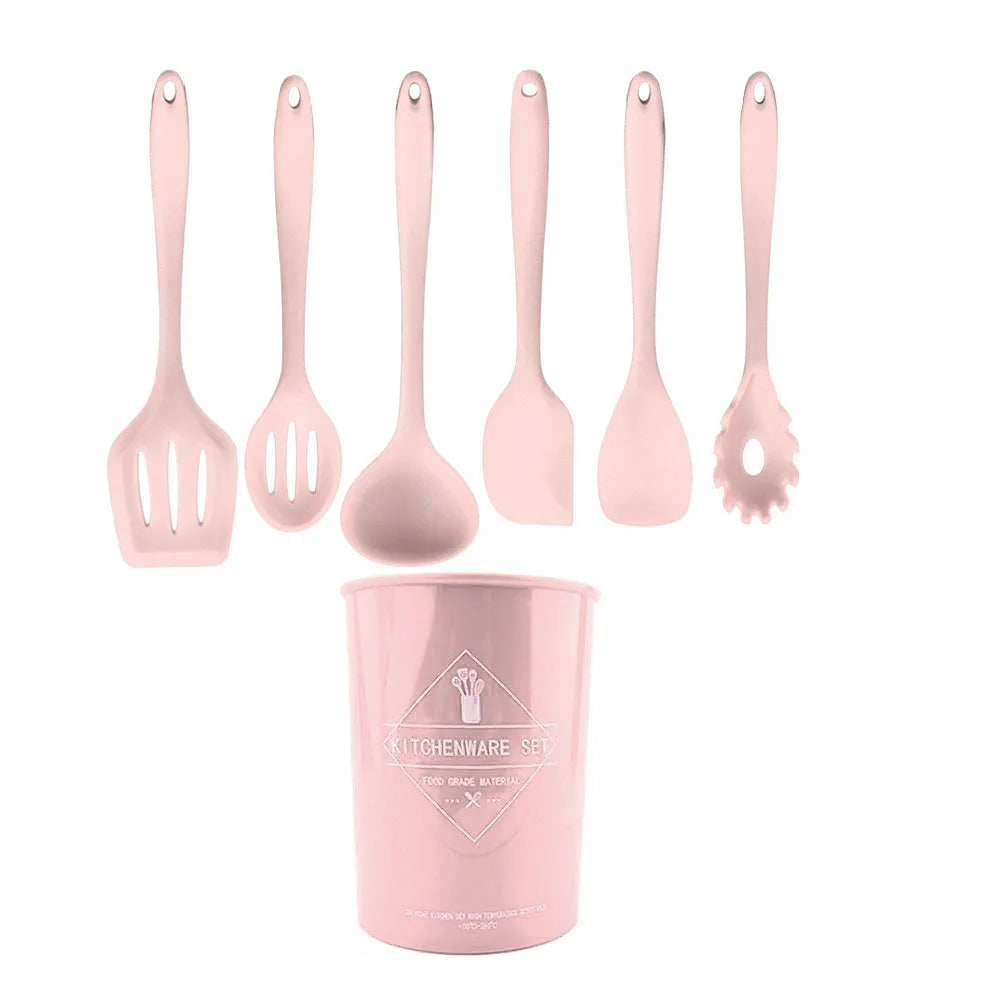 Conjunto de utensílios de cozinha de silicone resistente ao calor verde, colher de sopa, pincel, concha, espátula para macarrão, escorredor, utensílios de cozinha antiaderentes