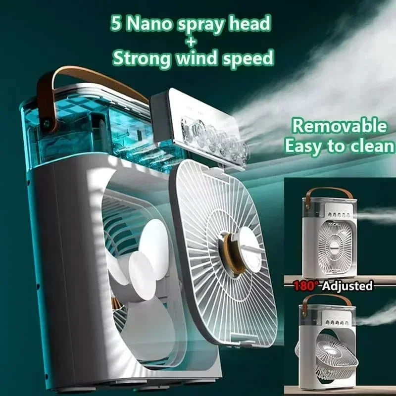 Ar condicionado portátil 3 em 1, umidificador, ventilador, com luzes em LED.