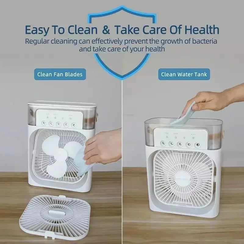 Ar condicionado portátil 3 em 1, umidificador, ventilador, com luzes em LED.
