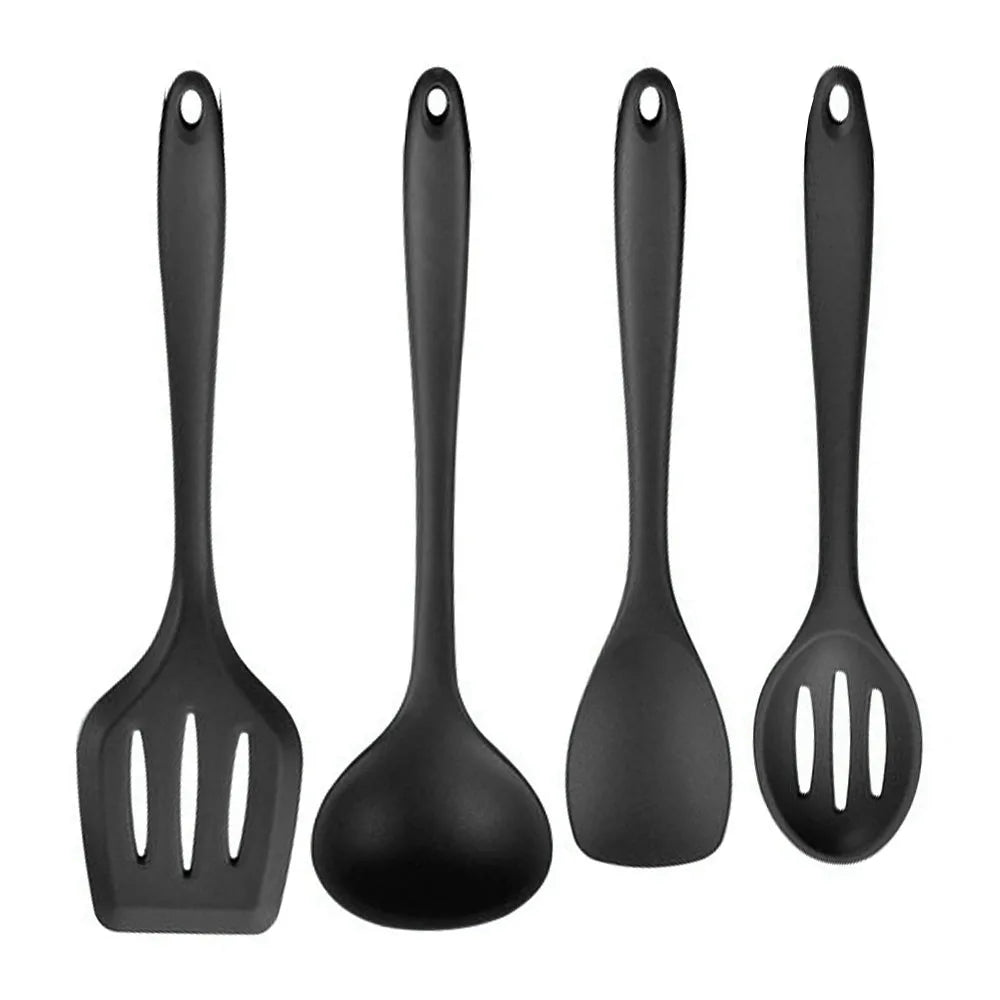 Conjunto de utensílios de cozinha de silicone resistente ao calor verde, colher de sopa, pincel, concha, espátula para macarrão, escorredor, utensílios de cozinha antiaderentes