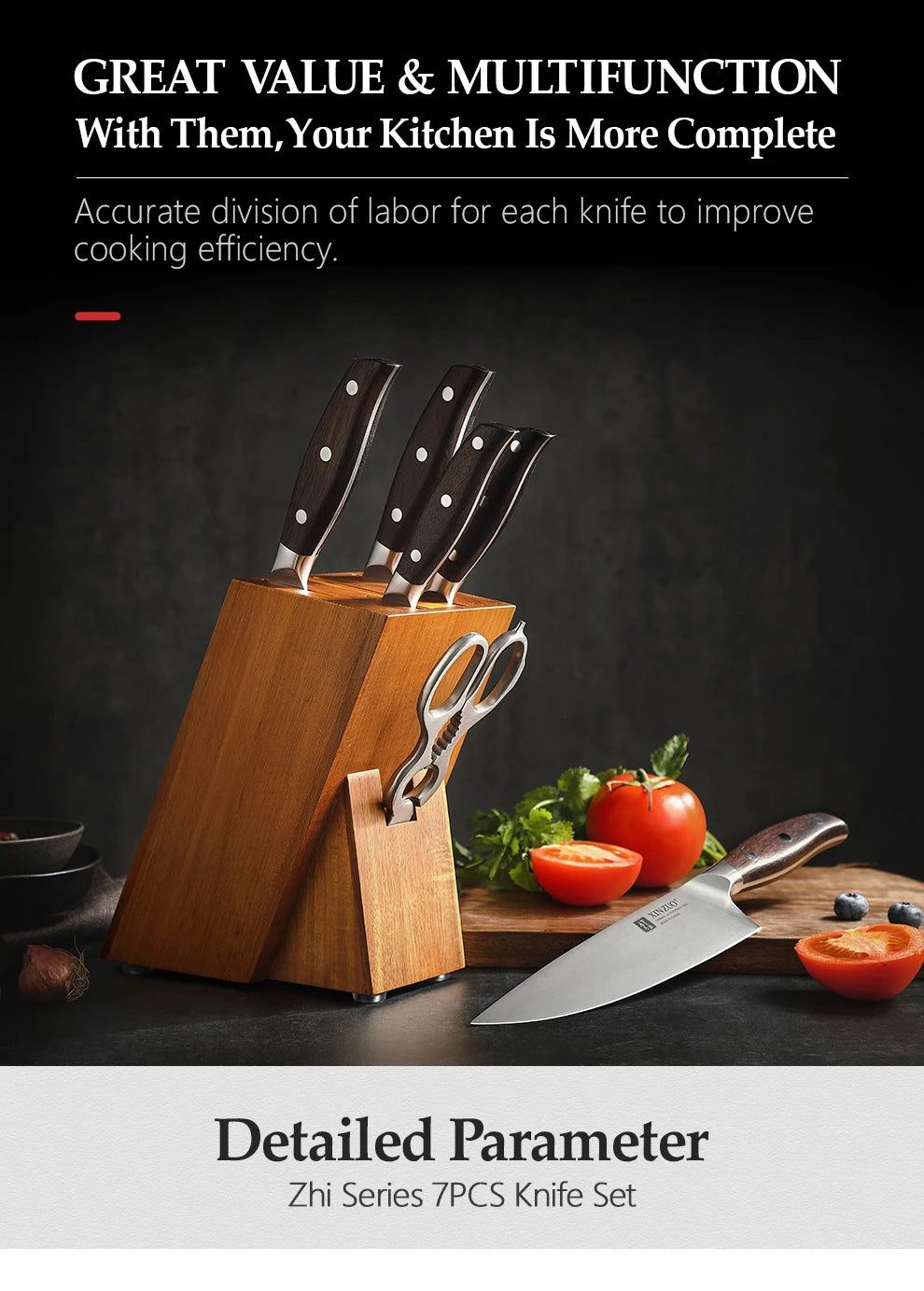 XINZUO Professional Full 7 PCS Conjunto de facas de cozinha em aço inoxidável alemão 1.4116 Conjuntos de facas de cozinha Melhor ferramenta de corte de cozinha Santoku