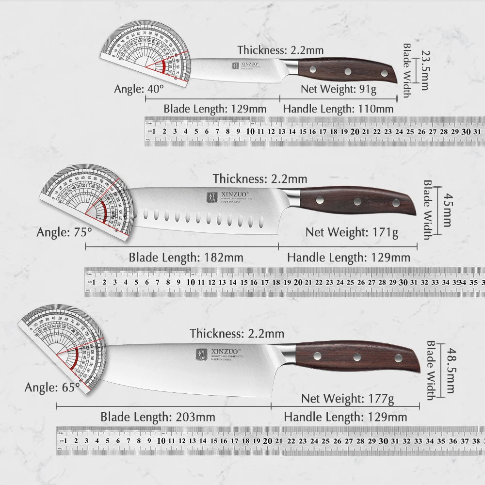 XINZUO Professional Full 7 PCS Conjunto de facas de cozinha em aço inoxidável alemão 1.4116 Conjuntos de facas de cozinha Melhor ferramenta de corte de cozinha Santoku