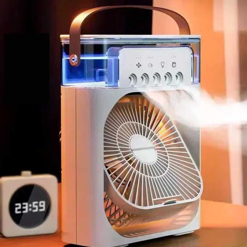 Ar condicionado portátil 3 em 1, umidificador, ventilador, com luzes em LED.